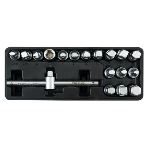 Szuper akció YATO 18 részes olajteknő, leeresztő csavar kiszedő készlet 3/8" YT0599